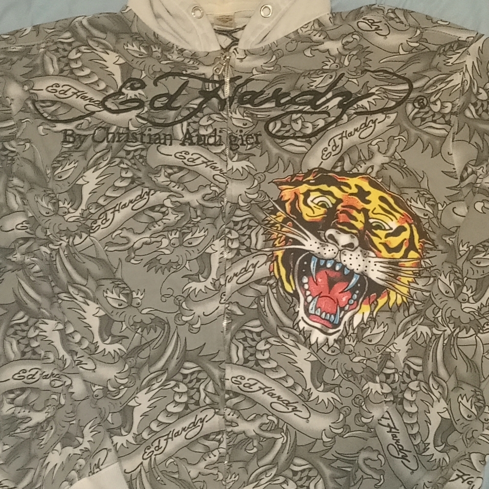 Ed Hardy Gray Graphic Hoodie